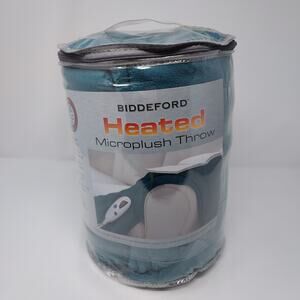 Biddeford Heated Throw Blanket Microplush 6 Settings Auto Off Teal New 50" x 60"